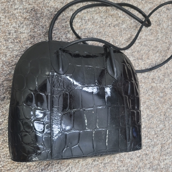 Vtg Due Fratelli Canada Black Genuine Leather Milan Paris Dome Tote Shoulder - Picture 3 of 10